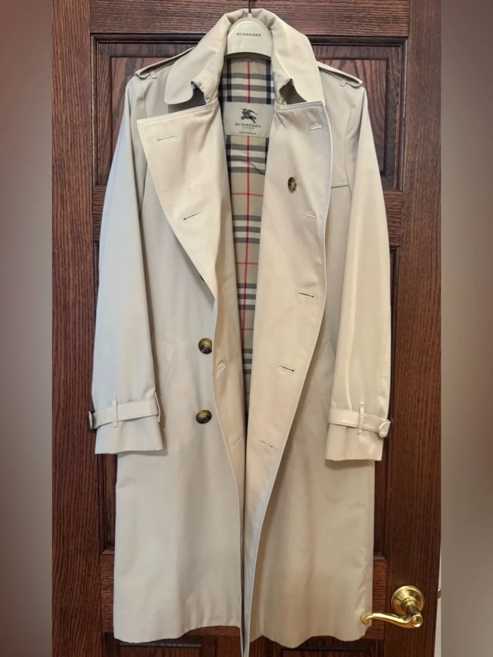 Vintage Burberry Beige Double-Breasted Kensington Trench Coat US Size 8 Slim - Picture 3 of 16